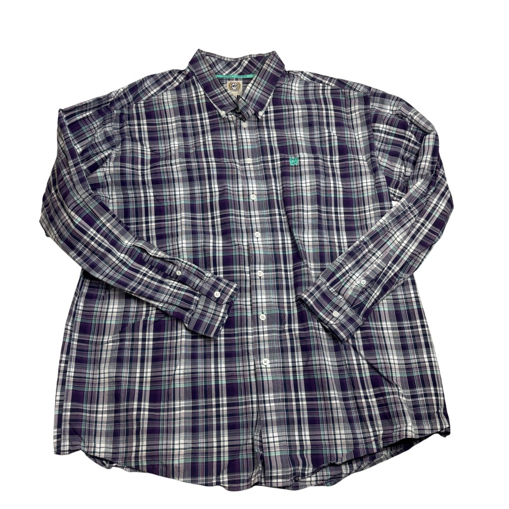 Cinch Mens‎ XXL Purple Plaid Long Sleeve Button Down Classic Fit Western Shirt